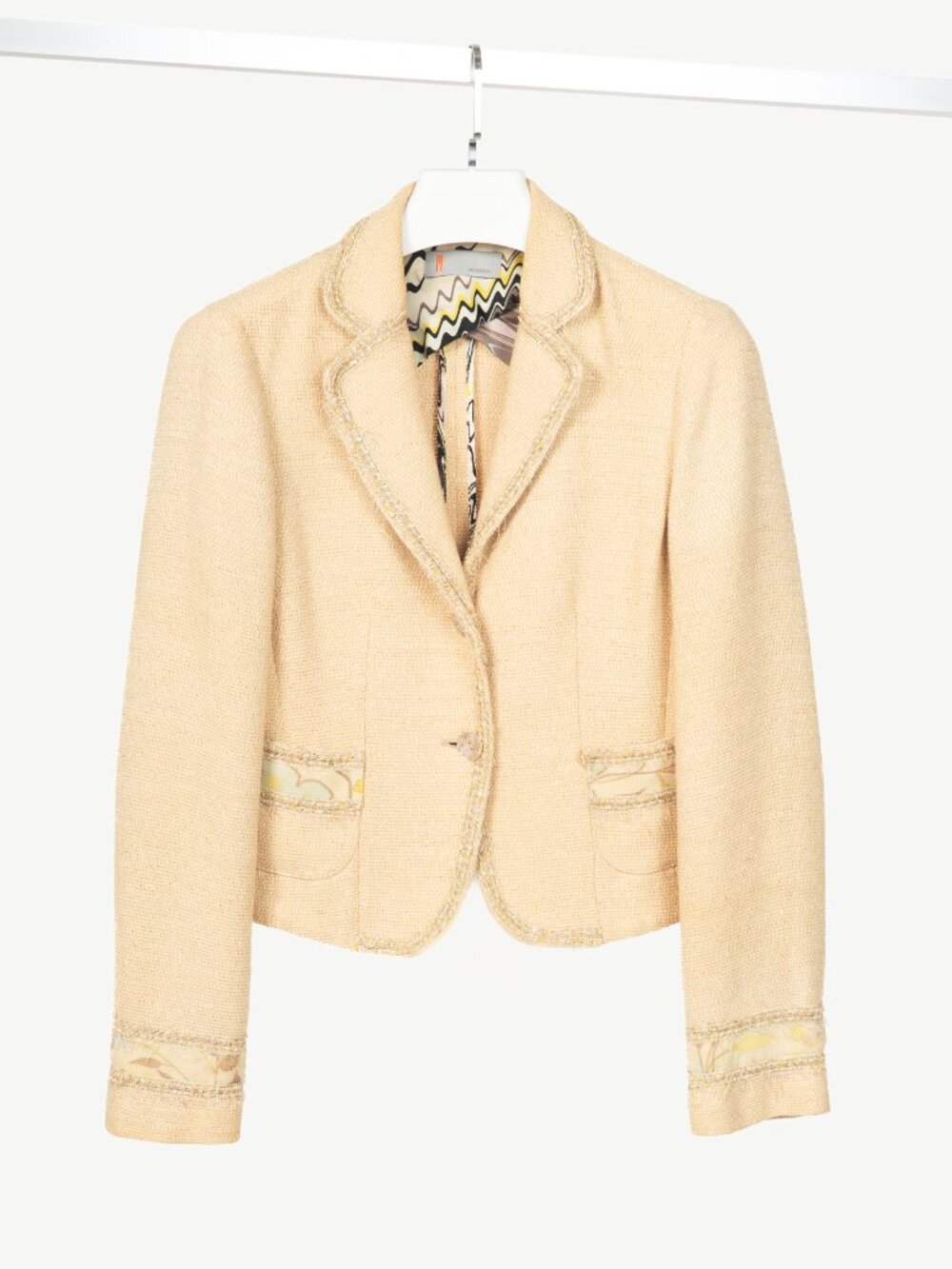 M by Missoni Metallic Beige Cotton-Tweed Trimmed Blazer